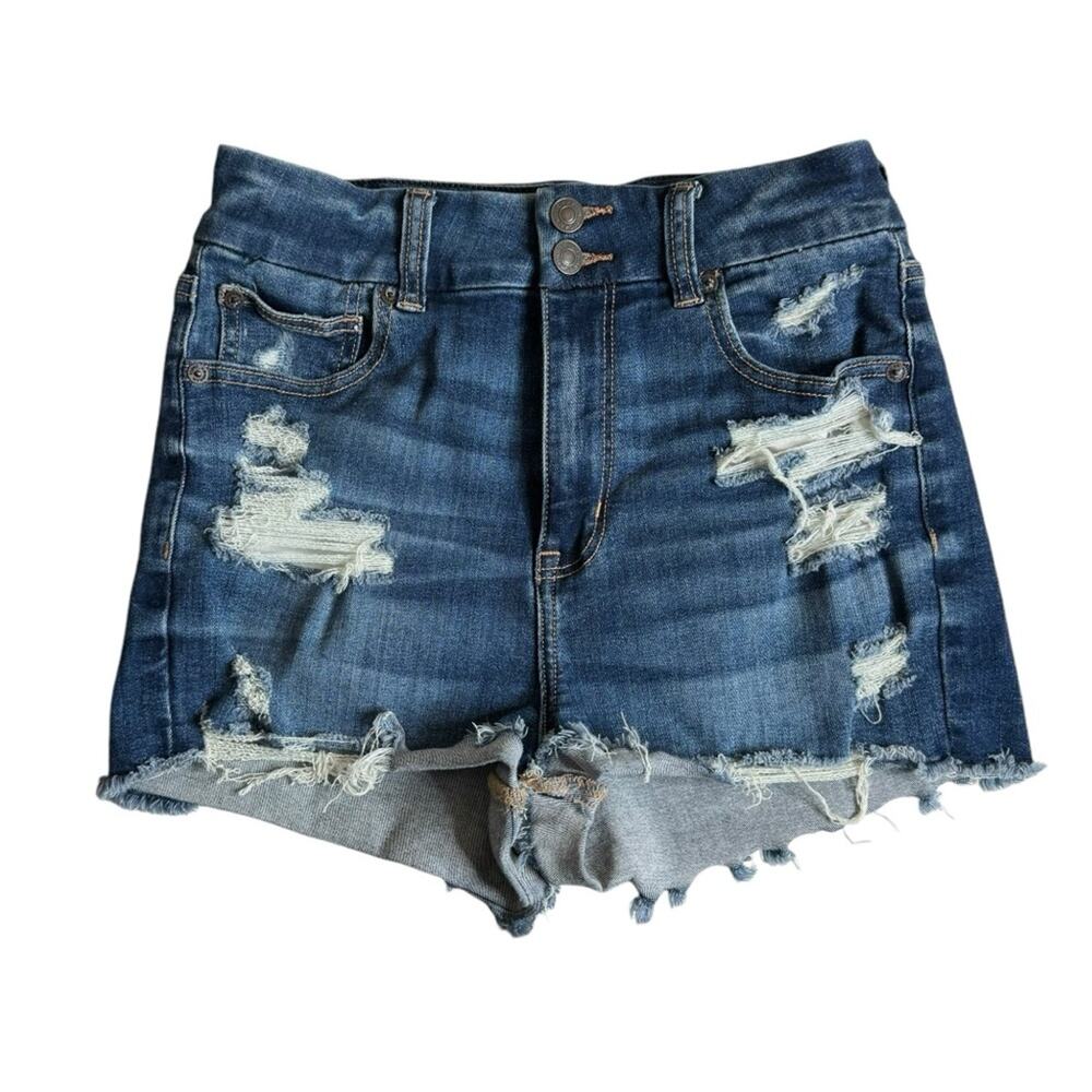 American Eagle Curvy High Rise Shortie Distressed‎ Jean Shorts Denim Women’s 6